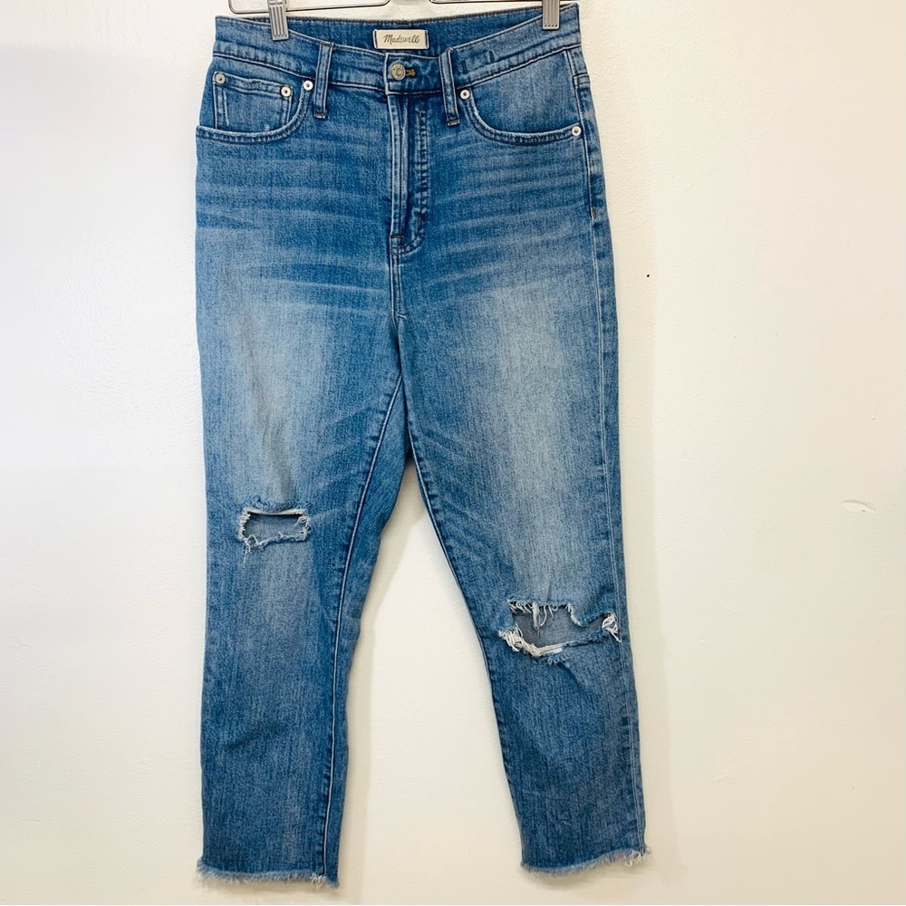 Madewell Perfect Vintage Jeans Woman 28 Blue Distress Raw Hem High Rise Casual
